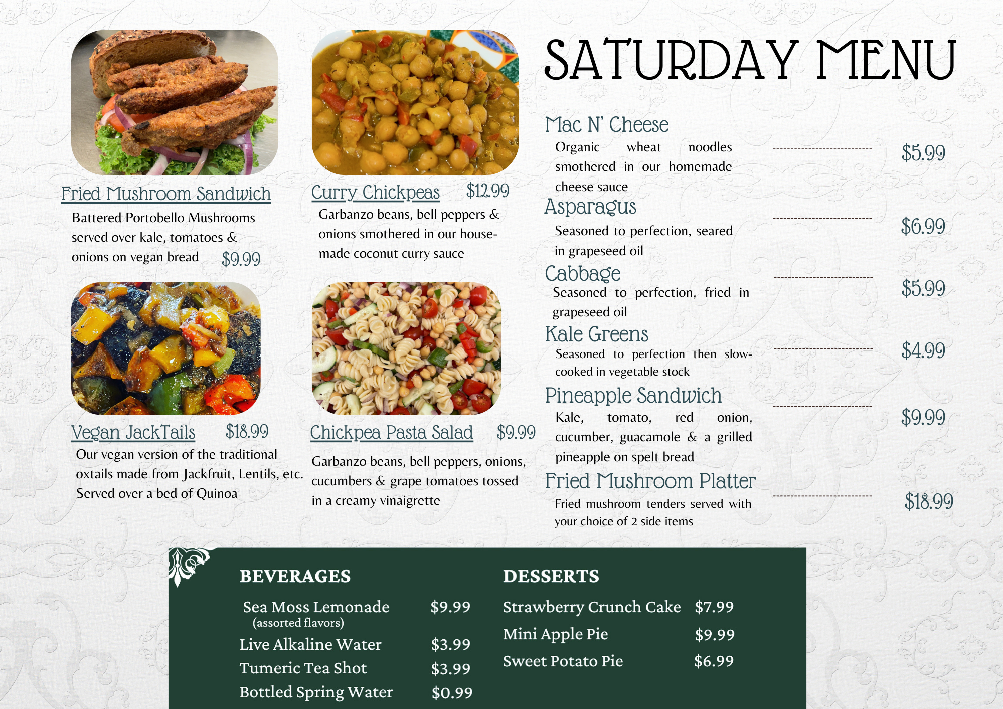 Saturday Menu